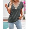 MEROKEETY Women’s Boho Cap Sleeve Lace Trim V Neck Tops 2026 Summer Casual Loose Beach Vacation Tee Shirts Blouse(Grey)