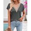 MEROKEETY Women’s Boho Cap Sleeve Lace Trim V Neck Tops 2026 Summer Casual Loose Beach Vacation Tee Shirts Blouse(Grey)