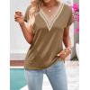 MEROKEETY Women’s Boho Cap Sleeve Lace Trim V Neck Tops 2026 Summer Casual Loose Beach Vacation Tee Shirts Blouse(Khaki)
