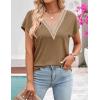 MEROKEETY Women’s Boho Cap Sleeve Lace Trim V Neck Tops 2026 Summer Casual Loose Beach Vacation Tee Shirts Blouse(Khaki)