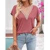 MEROKEETY Women’s Boho Cap Sleeve Lace Trim V Neck Tops 2026 Summer Casual Loose Beach Vacation Tee Shirts Blouse(Pink)