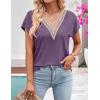 MEROKEETY Women’s Boho Cap Sleeve Lace Trim V Neck Tops 2026 Summer Casual Loose Beach Vacation Tee Shirts Blouse(Purple)