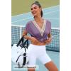 MEROKEETY Women’s Boho Cap Sleeve Lace Trim V Neck Tops 2026 Summer Casual Loose Beach Vacation Tee Shirts Blouse(Purple)