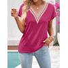 MEROKEETY Women’s Boho Cap Sleeve Lace Trim V Neck Tops 2026 Summer Casual Loose Beach Vacation Tee Shirts Blouse(Rosepink)