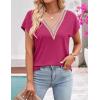 MEROKEETY Women’s Boho Cap Sleeve Lace Trim V Neck Tops 2026 Summer Casual Loose Beach Vacation Tee Shirts Blouse(Rosepink)
