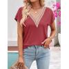 MEROKEETY Women’s Boho Cap Sleeve Lace Trim V Neck Tops 2026 Summer Casual Loose Beach Vacation Tee Shirts Blouse(Watermelon)