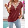 MEROKEETY Women’s Boho Cap Sleeve Lace Trim V Neck Tops 2026 Summer Casual Loose Beach Vacation Tee Shirts Blouse(Wine)