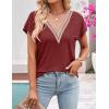 MEROKEETY Women’s Boho Cap Sleeve Lace Trim V Neck Tops 2026 Summer Casual Loose Beach Vacation Tee Shirts Blouse(Wine)