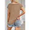 MEROKEETY Women’s Casual Cap Sleeve T Shirts Basic Summer Tops Loose Solid Color Blouse(Khaki)
