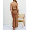 MEROKEETY Women’s Cocktail Dresses Summer 2026 Satin Strapless Tube Bodycon Backless Wedding Guest Formal Party Maxi Dress(Brown)