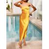 MEROKEETY Women’s Cocktail Dresses Summer 2026 Satin Strapless Tube Bodycon Backless Wedding Guest Formal Party Maxi Dress(Gold)