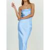 MEROKEETY Women’s Cocktail Dresses Summer 2026 Satin Strapless Tube Bodycon Backless Wedding Guest Formal Party Maxi Dress(Light Blue)
