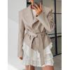 MEROKEETY Women’s Fall Fashion 2025 Leather Jacket Casual Belt Button Down Blazer Trendy Coat Outerwear(Apricot)