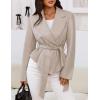 MEROKEETY Women’s Fall Fashion 2025 Leather Jacket Casual Belt Button Down Blazer Trendy Coat Outerwear(Apricot)