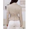 MEROKEETY Women’s Fall Fashion 2025 Leather Jacket Casual Belt Button Down Blazer Trendy Coat Outerwear(Apricot)