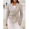 MEROKEETY Women’s Fall Fashion 2025 Leather Jacket Casual Belt Button Down Blazer Trendy Coat Outerwear(Apricot)