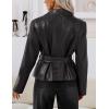 MEROKEETY Women’s Fall Fashion 2025 Leather Jacket Casual Belt Button Down Blazer Trendy Coat Outerwear(Black)
