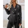 MEROKEETY Women’s Fall Fashion 2025 Leather Jacket Casual Belt Button Down Blazer Trendy Coat Outerwear(Black)