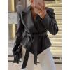 MEROKEETY Women’s Fall Fashion 2025 Leather Jacket Casual Belt Button Down Blazer Trendy Coat Outerwear(Black)