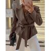 MEROKEETY Women’s Fall Fashion 2025 Leather Jacket Casual Belt Button Down Blazer Trendy Coat Outerwear(Brown)