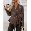 MEROKEETY Women’s Fall Fashion 2025 Leather Jacket Casual Belt Button Down Blazer Trendy Coat Outerwear(Brown)