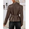 MEROKEETY Women’s Fall Fashion 2025 Leather Jacket Casual Belt Button Down Blazer Trendy Coat Outerwear(Brown)