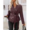 MEROKEETY Women’s Fall Fashion 2025 Leather Jacket Casual Belt Button Down Blazer Trendy Coat Outerwear(Wine Red)