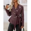 MEROKEETY Women’s Fall Fashion 2025 Leather Jacket Casual Belt Button Down Blazer Trendy Coat Outerwear(Wine Red)