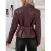 MEROKEETY Women’s Fall Fashion 2025 Leather Jacket Casual Belt Button Down Blazer Trendy Coat Outerwear(Wine Red)