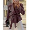 MEROKEETY Women’s Fall Fashion 2025 Leather Jacket Casual Belt Button Down Blazer Trendy Coat Outerwear(Wine Red)