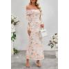 MEROKEETY Women’s Fall Off Shoulder Floral Maxi Dresses Formal Long Sleeve Bodycon Cocktail Wedding Guest Dress(Beige)