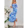 MEROKEETY Women’s Fall Off Shoulder Floral Maxi Dresses Formal Long Sleeve Bodycon Cocktail Wedding Guest Dress(Blue)