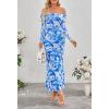 MEROKEETY Women’s Fall Off Shoulder Floral Maxi Dresses Formal Long Sleeve Bodycon Cocktail Wedding Guest Dress(Blue)