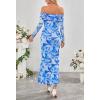 MEROKEETY Women’s Fall Off Shoulder Floral Maxi Dresses Formal Long Sleeve Bodycon Cocktail Wedding Guest Dress(Blue)