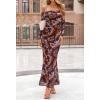 MEROKEETY Women’s Fall Off Shoulder Floral Maxi Dresses Formal Long Sleeve Bodycon Cocktail Wedding Guest Dress(Brown)