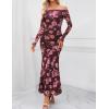 MEROKEETY Women’s Fall Off Shoulder Floral Maxi Dresses Formal Long Sleeve Bodycon Cocktail Wedding Guest Dress(Coffee)