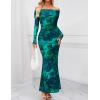 MEROKEETY Women’s Fall Off Shoulder Floral Maxi Dresses Formal Long Sleeve Bodycon Cocktail Wedding Guest Dress(Green)