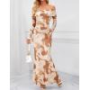 MEROKEETY Women’s Fall Off Shoulder Floral Maxi Dresses Formal Long Sleeve Bodycon Cocktail Wedding Guest Dress(Khaki)