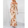 MEROKEETY Women’s Fall Off Shoulder Floral Maxi Dresses Formal Long Sleeve Bodycon Cocktail Wedding Guest Dress(Khaki)