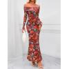 MEROKEETY Women’s Fall Off Shoulder Floral Maxi Dresses Formal Long Sleeve Bodycon Cocktail Wedding Guest Dress(Multicolored)