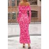 MEROKEETY Women’s Fall Off Shoulder Floral Maxi Dresses Formal Long Sleeve Bodycon Cocktail Wedding Guest Dress(Pink)