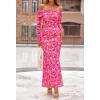 MEROKEETY Women’s Fall Off Shoulder Floral Maxi Dresses Formal Long Sleeve Bodycon Cocktail Wedding Guest Dress(Pink)