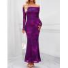 MEROKEETY Women’s Fall Off Shoulder Floral Maxi Dresses Formal Long Sleeve Bodycon Cocktail Wedding Guest Dress(Plum)
