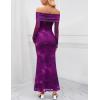 MEROKEETY Women’s Fall Off Shoulder Floral Maxi Dresses Formal Long Sleeve Bodycon Cocktail Wedding Guest Dress(Plum)