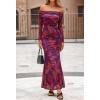 MEROKEETY Women’s Fall Off Shoulder Floral Maxi Dresses Formal Long Sleeve Bodycon Cocktail Wedding Guest Dress(Purple)
