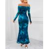 MEROKEETY Women’s Fall Off Shoulder Floral Maxi Dresses Formal Long Sleeve Bodycon Cocktail Wedding Guest Dress(Teal)