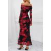 MEROKEETY Women’s Fall Off Shoulder Floral Maxi Dresses Formal Long Sleeve Bodycon Cocktail Wedding Guest Dress(Wine)