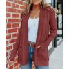 MEROKEETY Women’s Fall Winter Cardigan Sweaters Lightweight Open Front Waffle Knit Sweaters with Pockets(Brickred)