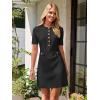MEROKEETY Women’s Knit Bodycon Sweater Dress Button Business Work Short Sleeve Formal Elegant Mini Dress(Black)