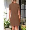 MEROKEETY Women’s Knit Bodycon Sweater Dress Button Business Work Short Sleeve Formal Elegant Mini Dress(Coffee)